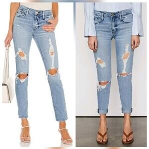FRAME Le Garçon Distressed Jeans Size 28 Light Wash Straight Leg Raw Hem